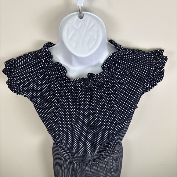 Adrianna Pappell Polka Dot Wide Leg Ruffle Neck Jumpsuit Small - Picture 4 of 15